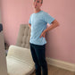 Felix is 195 cm tall and wears size XL. | light blue